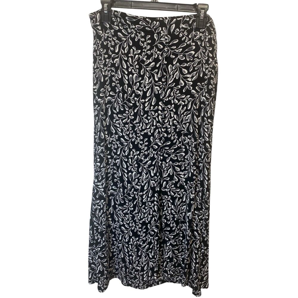 J. Jill Midi Skirt Women's Size M Black Floral Front Slit Casual